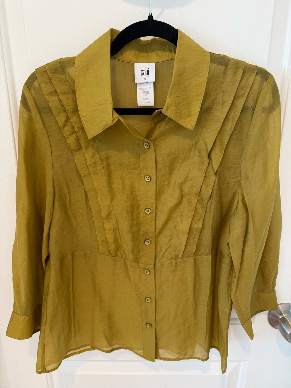 CAbi Olive Button-Front Pintuck Blouse